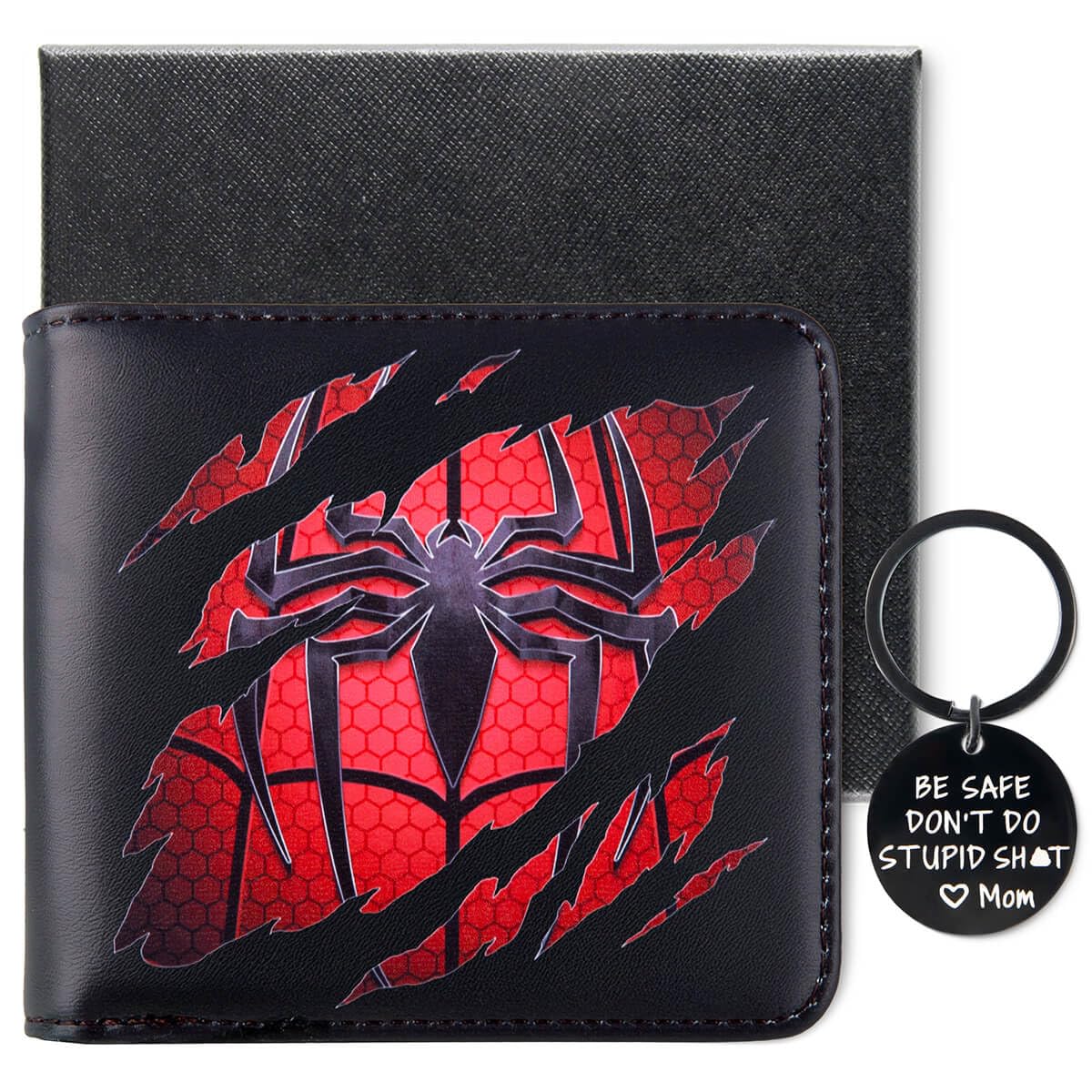 Kids Wallet for Boys with Keychain and Gift Box, Cool Teen Boys Wallet for Kids Ages 4-5-6-7-8-9-10-11-12-13-14-15-16, Spider Wallet for Teen Boy, Teenage Teenager Gift for Christmas Birthday