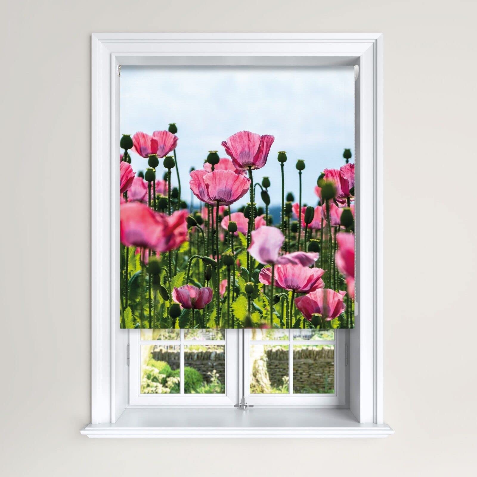 Lister Cartwright Blackout Roller Blind Pink Poppy Field Roller Blinds (120 cm Width x 140 cm Drop)