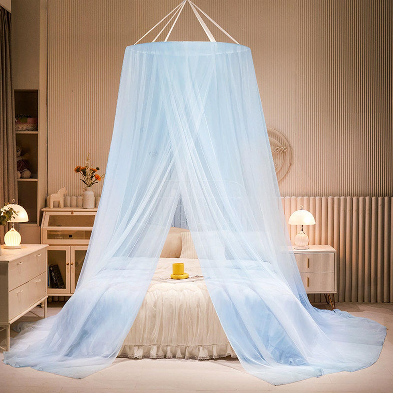 SARKEY Prinzessinnen Betthimmel,Bettvorhang,Feines Durchsichtiges Netz,Kuppelbetthimmel,romantisch Für Erwachsene,Hochzeit,Schlafzimmer,Dekoration(Blue,King (Wide Fit)/Super King)