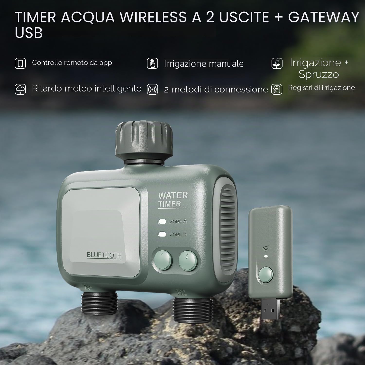 Timer Irrigazione 2 vie WiFi, johgee Centralina Irrigazione WiFi, Programmatore Irrigazione intelligente con controllo APP e meteo connesso, timer di irrigazione programmabile e irrigazione a distanza