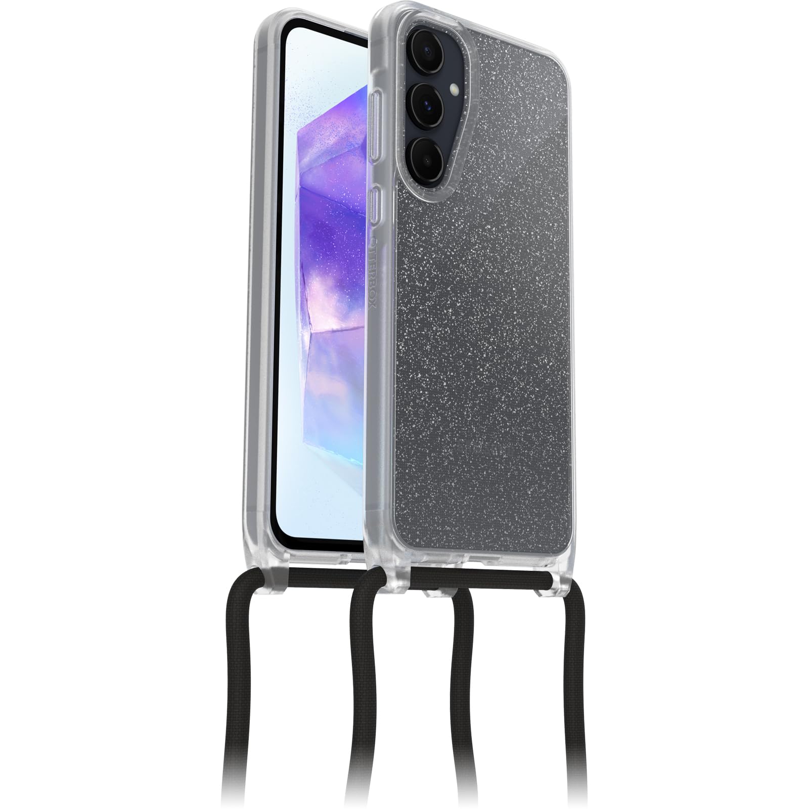 OtterBox Cover React Necklace per Samsung Galaxy A55 5G, Custodia Ultra sottile, resistente a shock con cordino a collana, adattabile e intercambiabile, testata a norme MIL STD 810G, Stardust