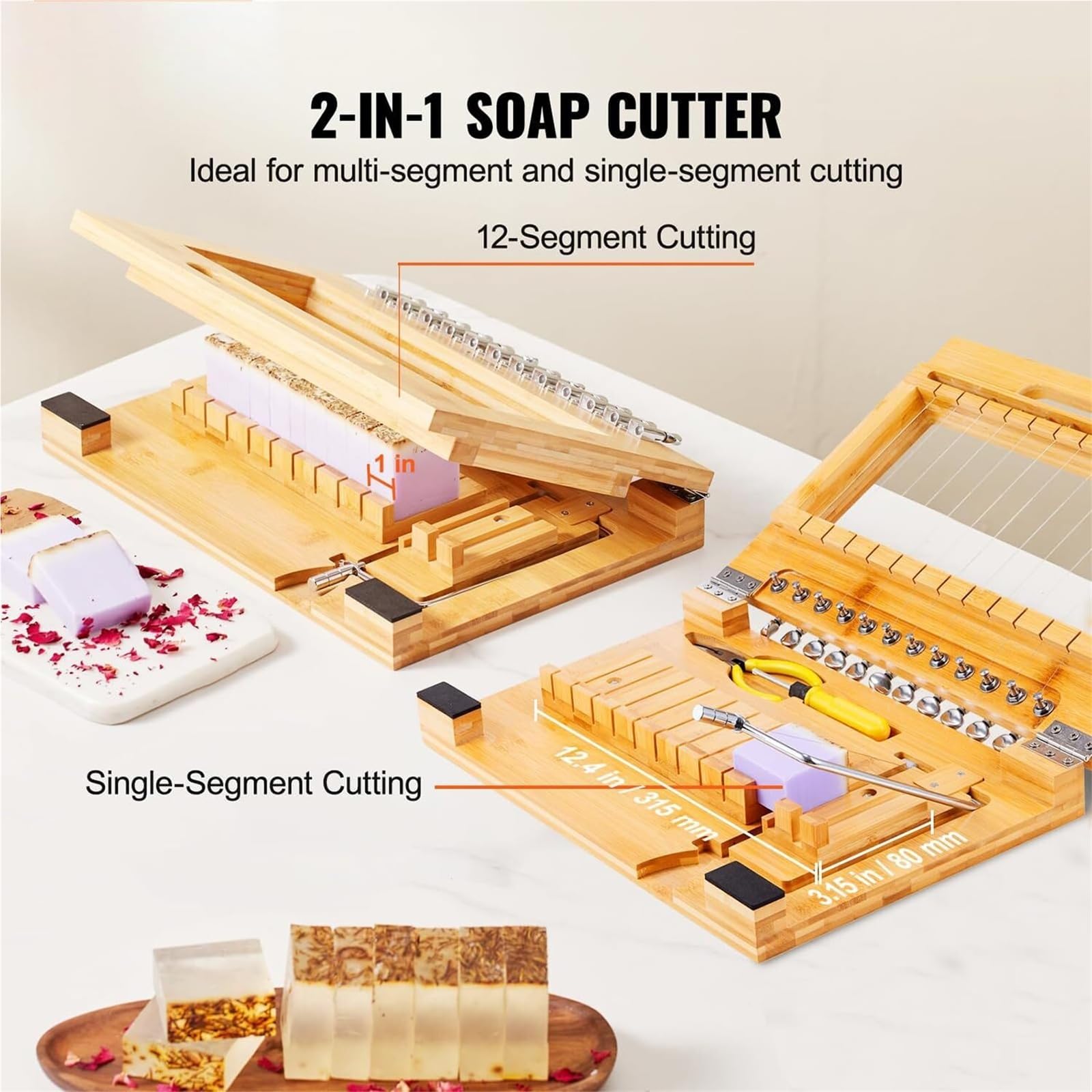 Este Cortador de jabón con Alambre de Acero Inoxidable Corta hasta 12 Barras de 2,5 cm (1 Pulgada) de diámetro. Es una Herramienta de Corte Multiusos para jabón de Proceso en frío, fabricaci
