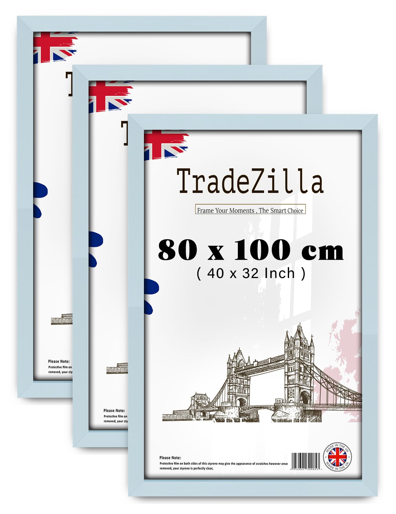 TradeZilla pack of 3 Traditional Picture Frame (80 x 100 CM) - 800 x 1000 mm Strong & Clear Perspex For Print/Photo/Wall Gallery-Family Photos 40x32 Inch [ Light Grey ]
