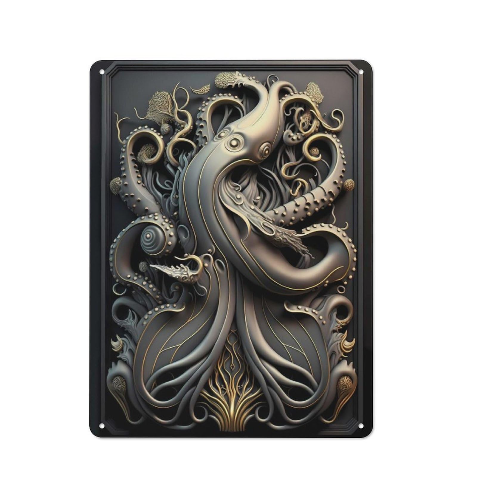 Vintage Octopus Golden Art Deco Tin Sign 40x30cm, Shed Wall Plaque for Garage, Workshop, Shed Or Utility Room