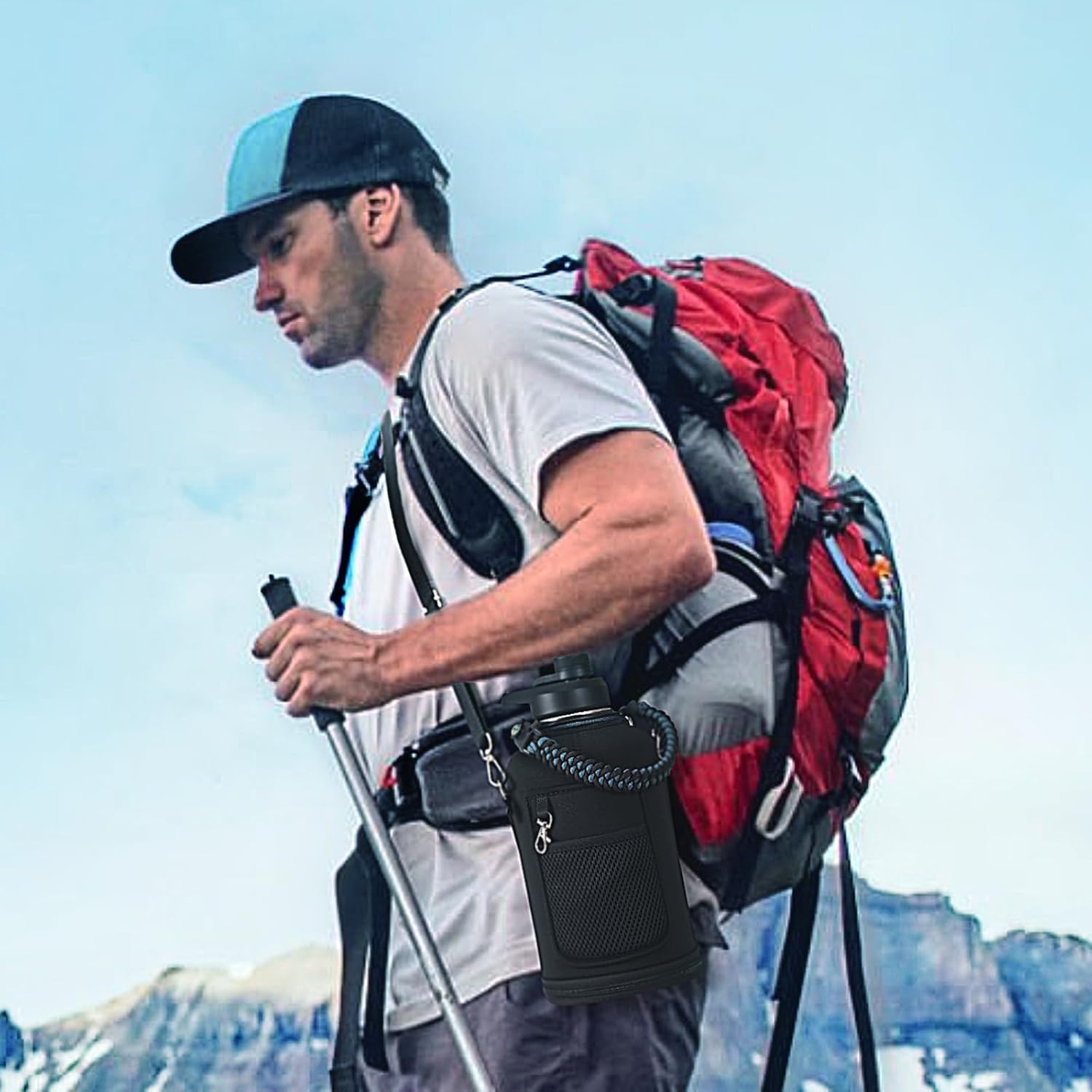 64 oz Water Bottle Holder Carrier Bag Replacement - Accessory for Hydro Flask Wide Mouth Water Bottles - Crossbody with Adjustable Shoulder Strap - Image 5