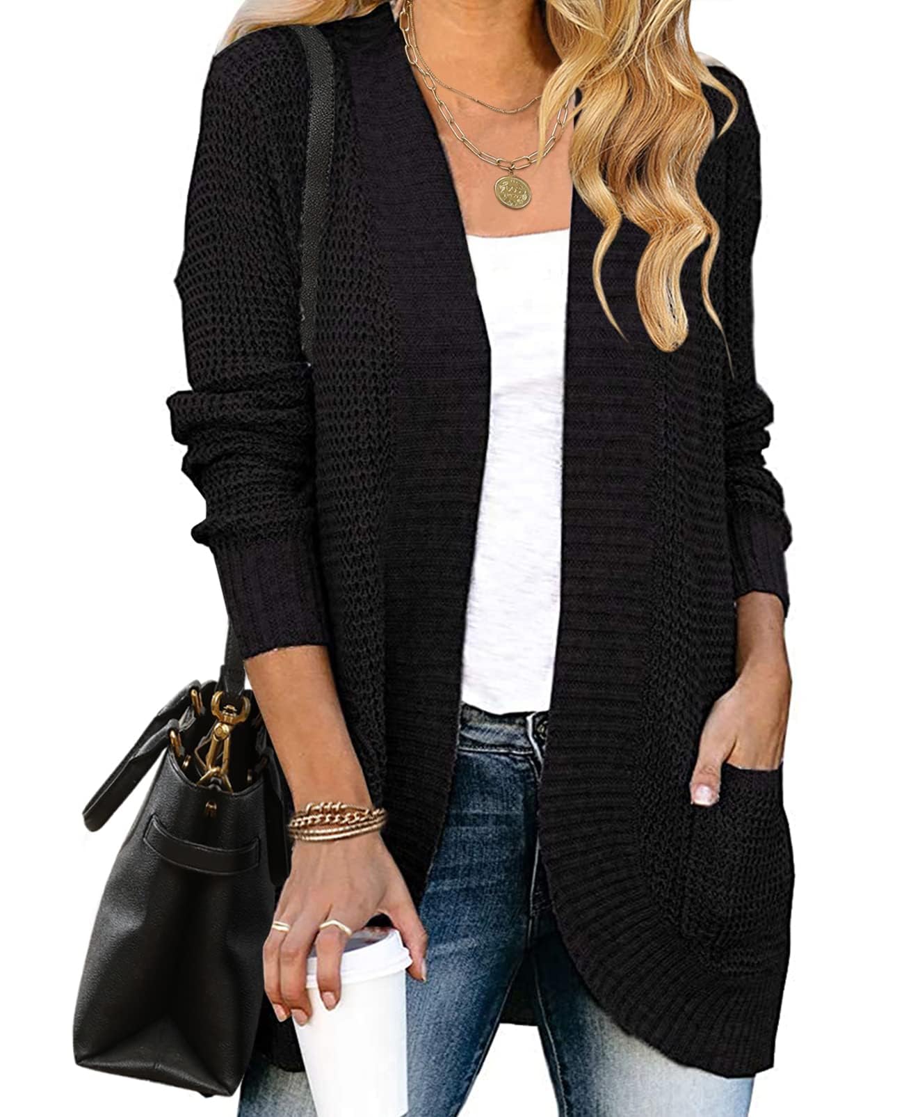 ZESICAWomen's Fall Winter Long Sleeve Open Front Casual Lightweight Soft Knit Cardigan Sweater Outerwear