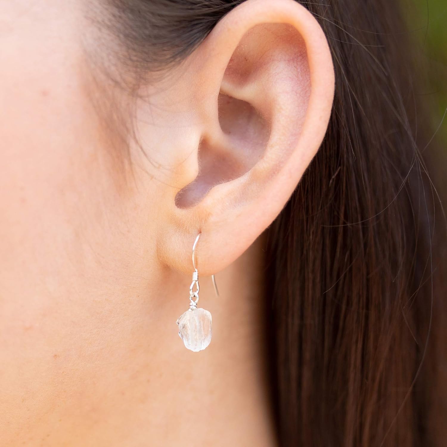 Crystal Quartz Raw Nugget Earrings in Sterling Silver
