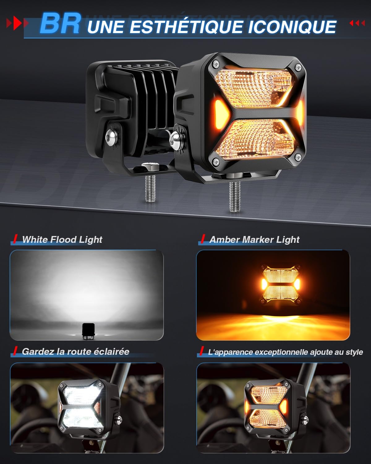 BraveWAY Phare de Travail LED 3 Pouces 60W Dernier en 2024 Projecteur Flood LED 12V pour Feux Antibrouillard de Moto, Voiture, Tracteur, Camion, SUV, Bâteau et Caravane.