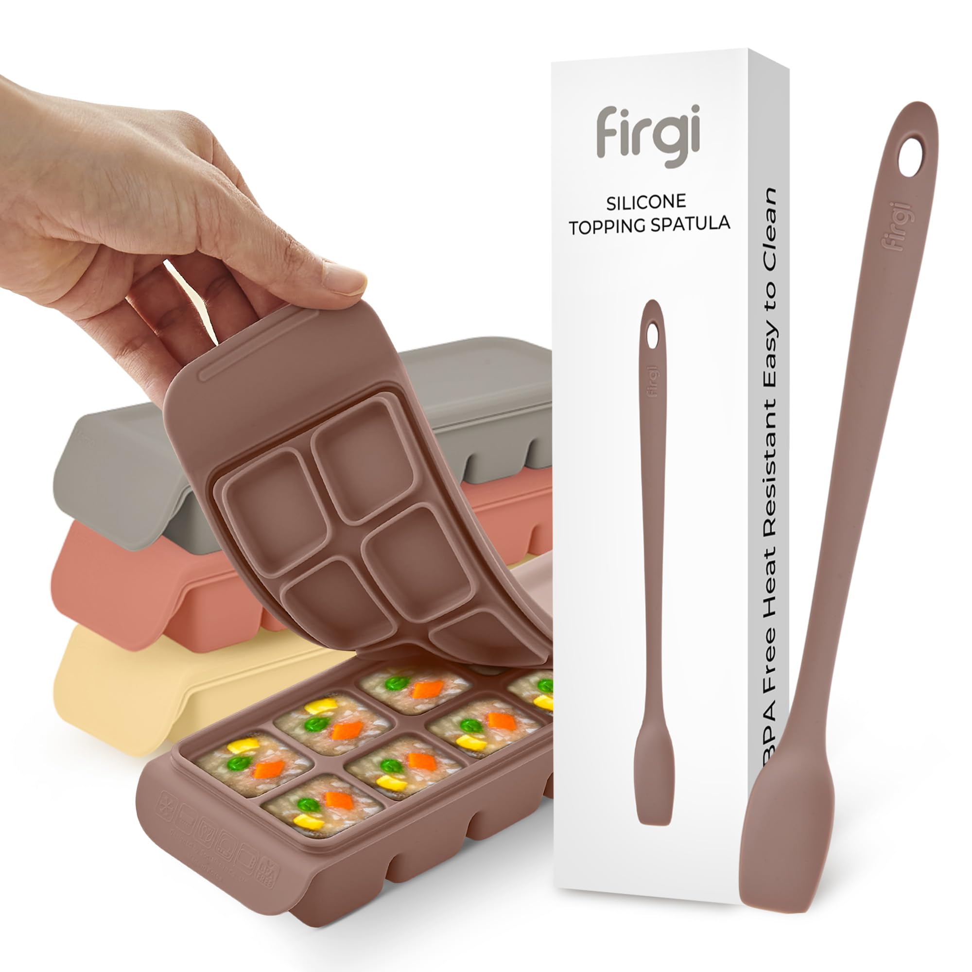 Baby Food Meal Prep Set with Silicone Topping Spatula, 4 Pack 12-Cavity Platinum Silicone Freezer Trays with Lids, 0.5 oz Portions, Made in Korea