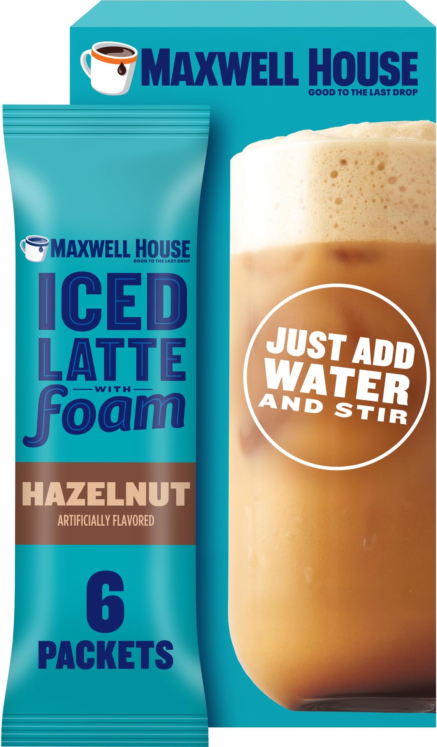 Maxwell HouseIced Hazelnut Latte with Foam All in One Drink Mix, 5.82 oz, 6 Packets