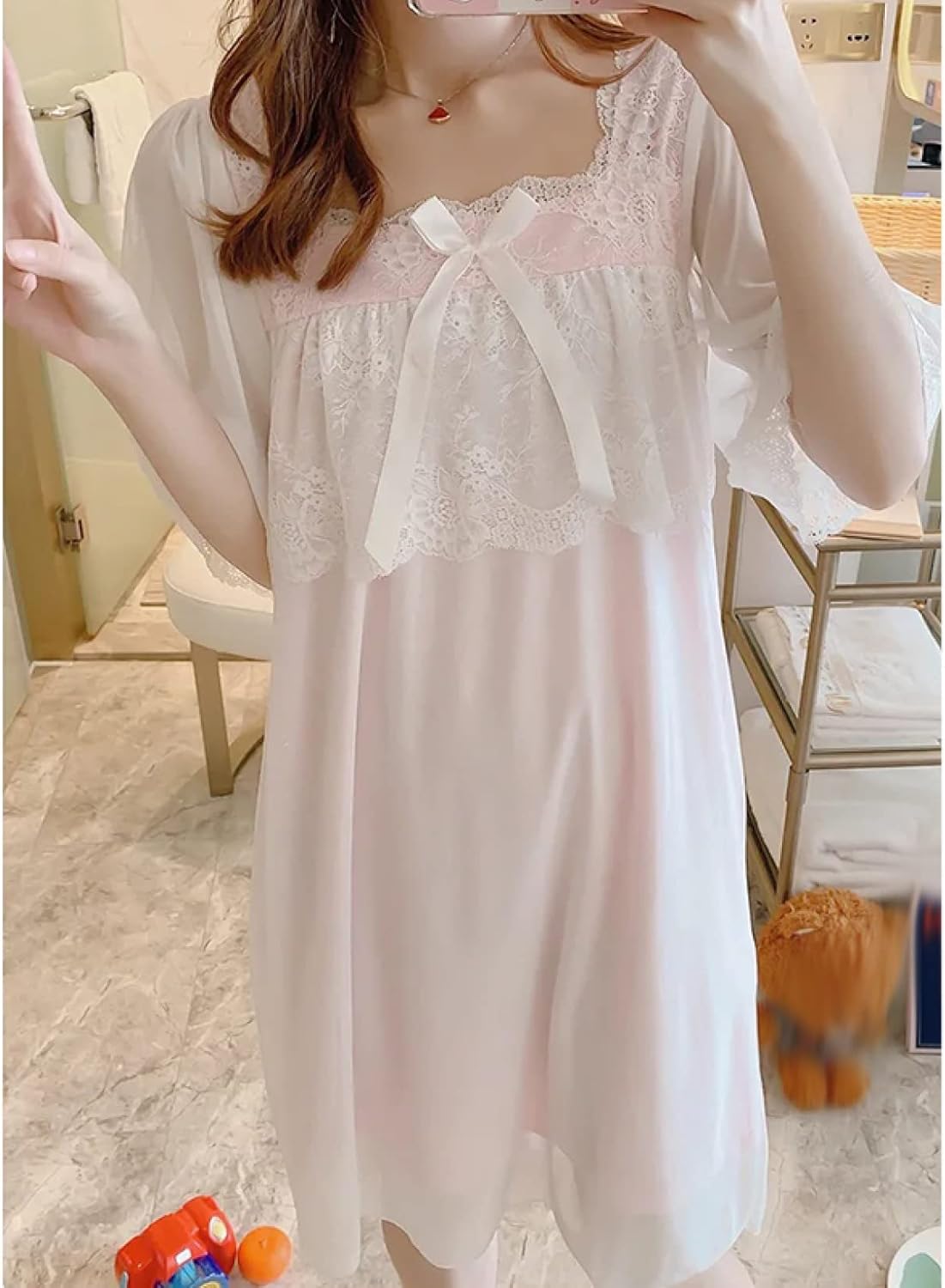 ネグリジェ ルーム ワンピース パジャマ ルームウェア 姫系 レディース ナイトウェア 柔らか 半袖 フリル ゆったり ゆったり 可
