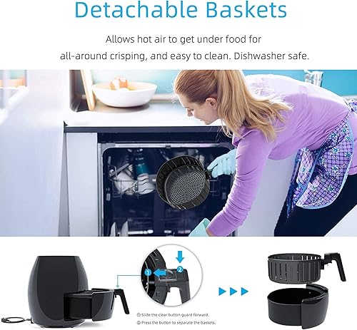 Miniatura 3 de Freidora de aire de 5.8 cuartos de galón 1700W, pantalla táctil, fácil limpieza, temporizador, 1700W - Negro