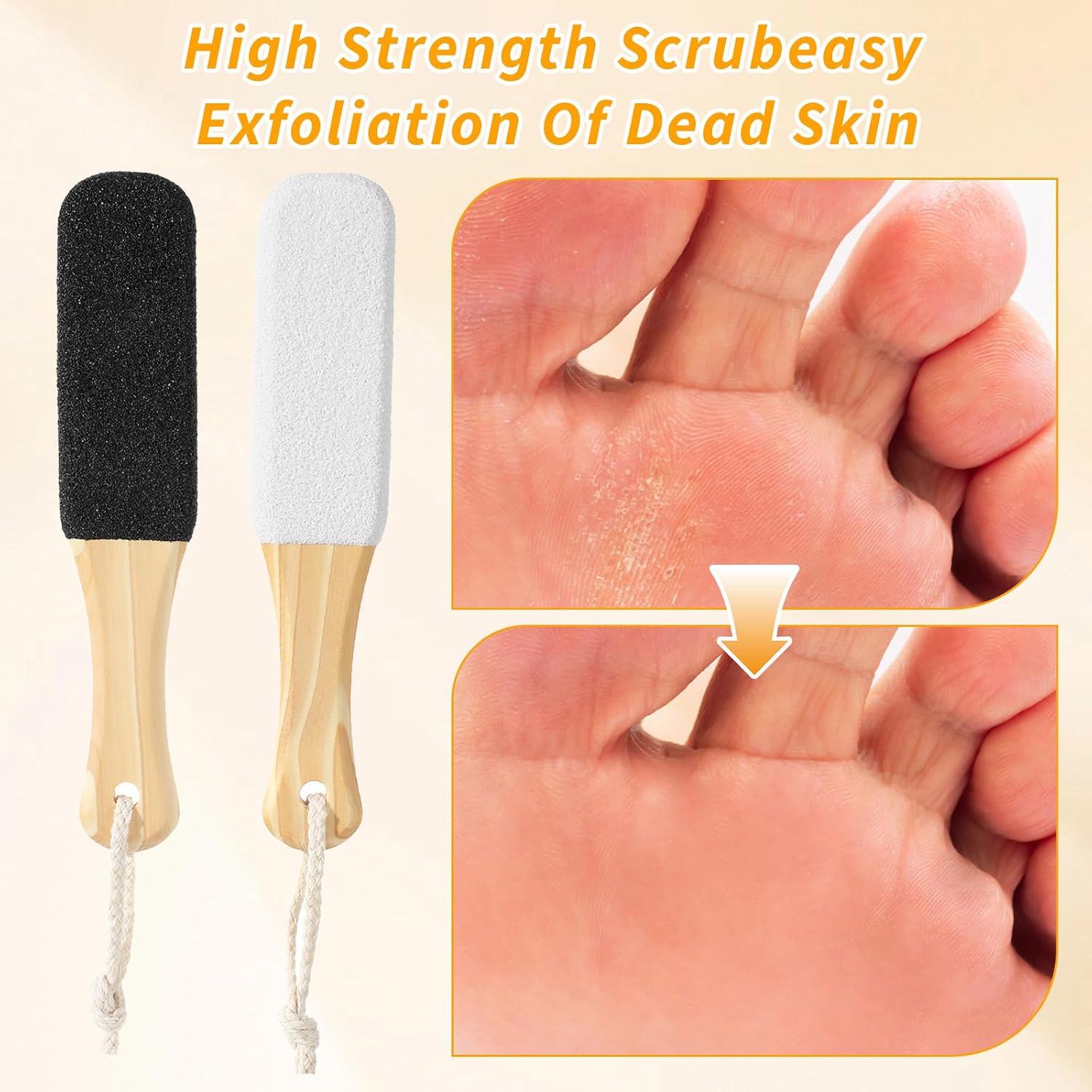 2 Pack Pumice Stone Foot File Wooden Pedicure Foot Scrubber Remover for Heels Elbows Hands in Shower Professional Foots Rasp for Wet and Dry Feet Foots Care Tools for Women Men(Black,White