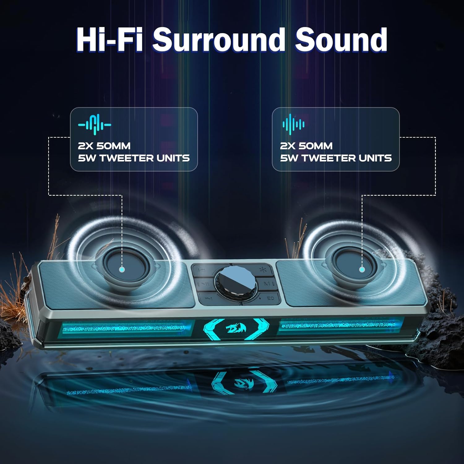 Redragon Computer Speakers, PC Speakers Stereo Desktop Sound-bar for Computer, Desktop, Laptop, Monitor, PC, Pad, Cellphone, Bluetooth & USB Input, GS524