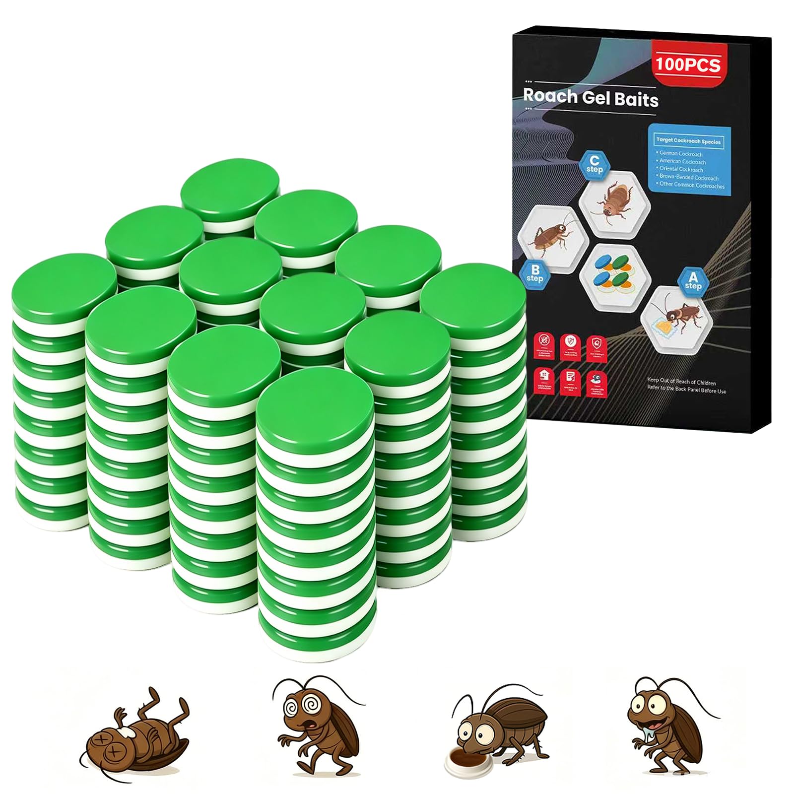 100 PCS Extra Strength Roach Killer Indoor Infestation Roach Bait Gel Stations, Slow Acting Cockroach Killer Indoor Home Use, Powerful Roach Gel Bait for Long-Lasting Cockroaches Protection, No Mess