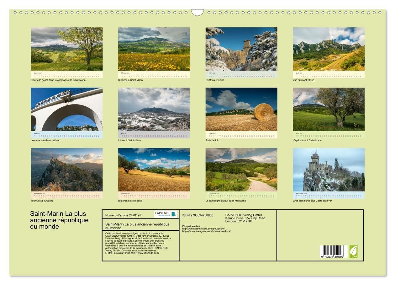 Saint-Marin La plus ancienne république du monde (Calendrier mural 2027 DIN A2 vertical), CALVENDO calendrier mensuel: Vues de l'image la plus emblématique de ce pays, le mont Titano
