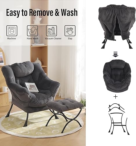 Miniatura 4 de Silla de gran tamaño con otomana, moderna silla de lectura, silla de descanso con reposabrazos y un bolsillo lateral para espacio pequeño,