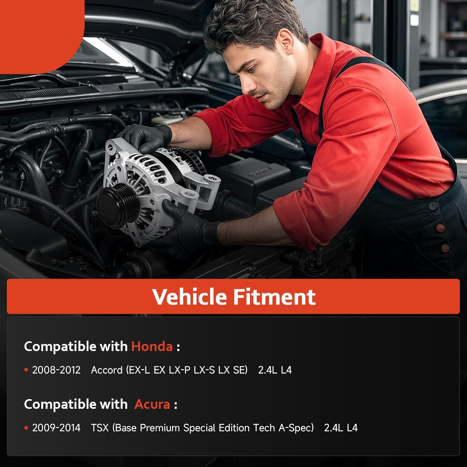 Alternator 11390N New Compatible with 2.4L Honda Accord 2008 2009 2010 2011 2012 FOR 2.4L Acura TSX 2009 2010 2011 2012 2013 2014, 130Amp 12V CW 7-Groove Pulley, 11390, 1042105890, 12870, 553935.