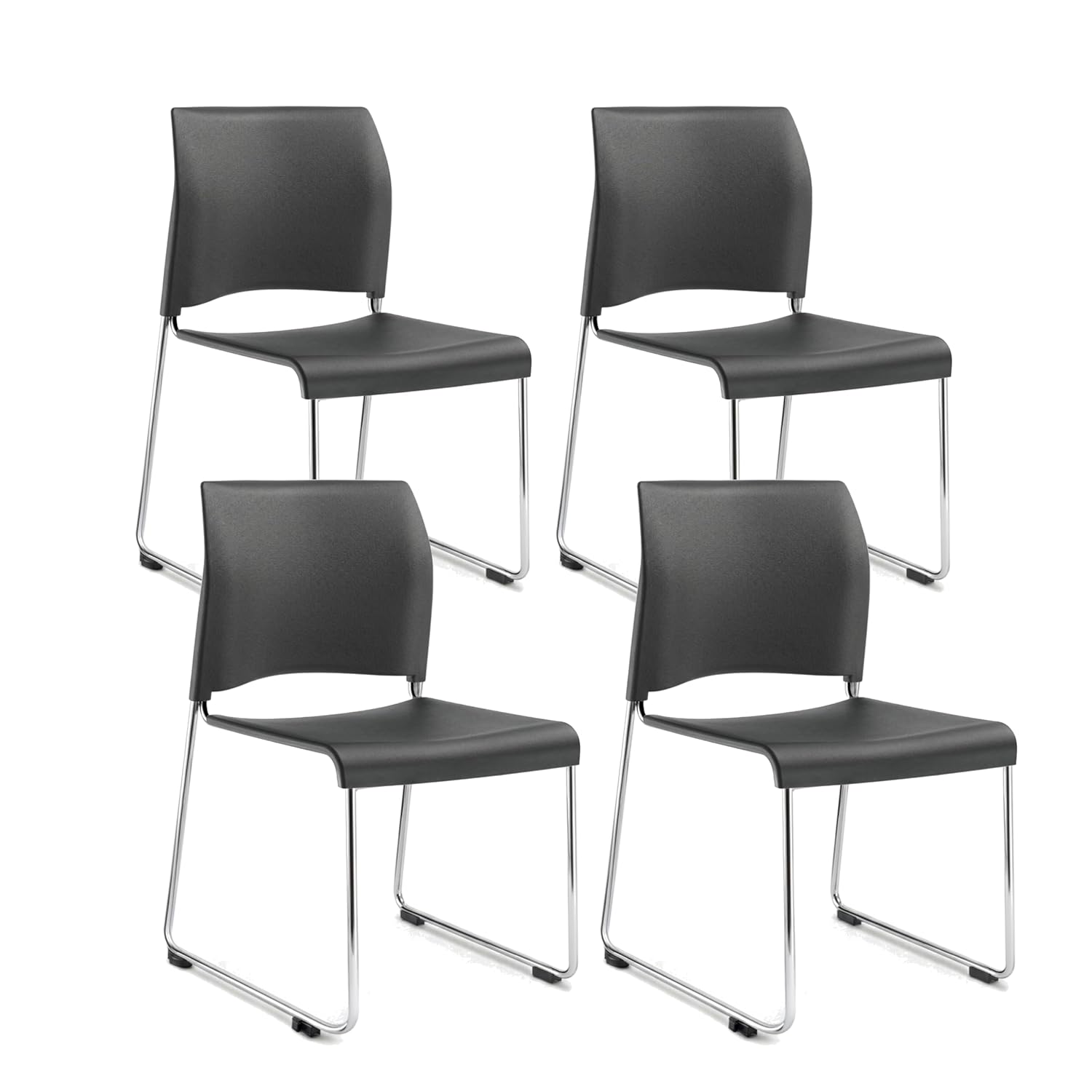 OEF Furnishings OEF8820-11-20/4 Commercial Stack Chair (Hard Plastic Seat and Back, Dark Gray, Chrome Frame, 4-Pack)