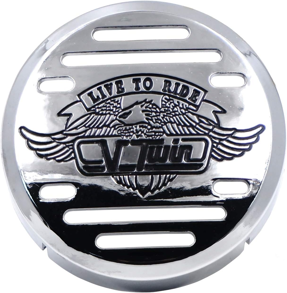 XKMT-Chrome Horn Cover with Black Logo Compatible With 1998-2013 V-Star 650 / Classic/Custom 1999-2009 V-Star 1100 / Classic/Custom/Silverado 1995-2006 Vulcan 801 [B01J3CMW74]