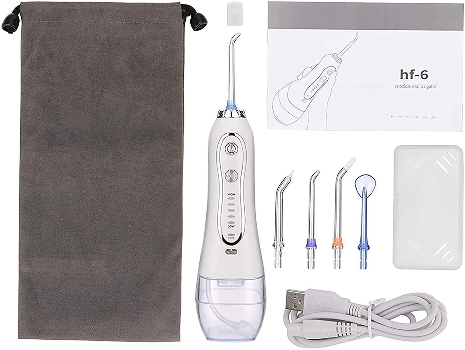 Flosser dentaire de l'eau rechargeable sans fil: Nettoyeur de dents de puissance avec USB Câble, IPX7 Flosser imperméable for les ponts oraux Soins avec 5 mode, 30 0ml Réservoir d'eau détachable