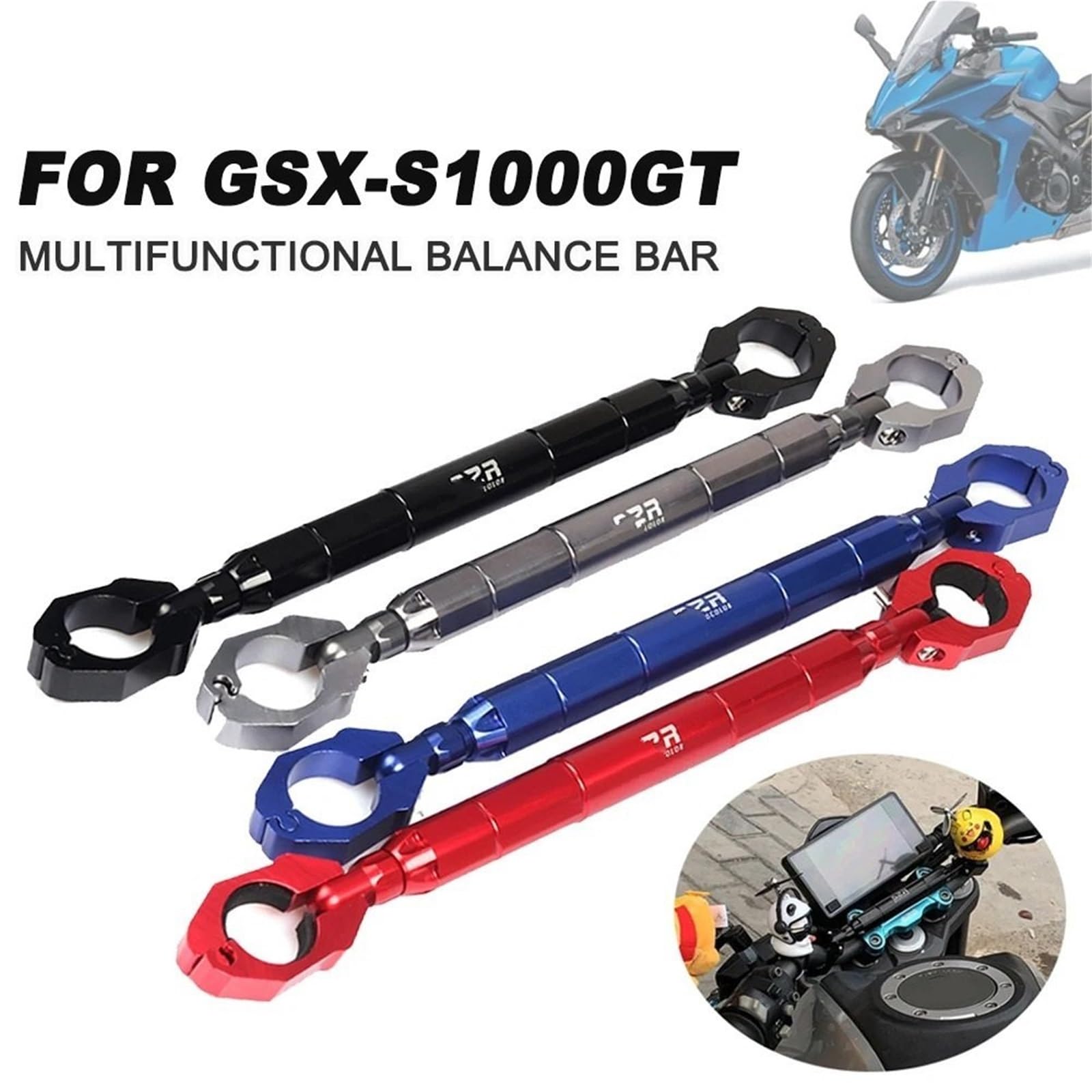 Moto Équilibre Croix Guidon Renforcer Levier Bar pour GSX-S1000GT GSX-S1000 GT Accessoires De Barre Transversale Leviers Support Téléphone(Long Grey)