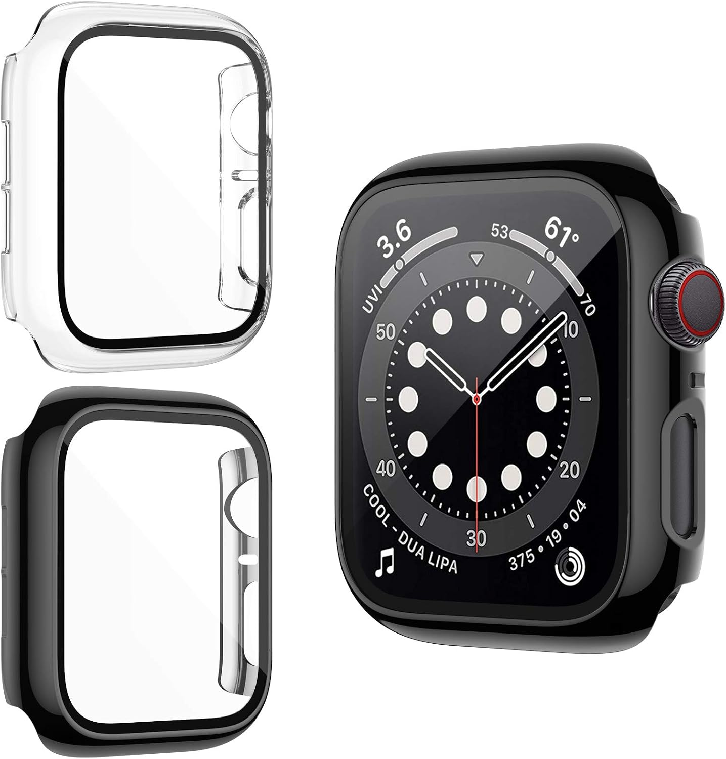 ZEBRE 2 Pack Case with Glass Screen Protector Compatible with Apple Watch SE/Series 6 / Series 5 / Series 4 44mm, Ultra Thin HD Tempered Glass Screen Protector Full Coverage Protective Cover Compatible with iWatch Series SE/6/5/4 (Black/Clear)