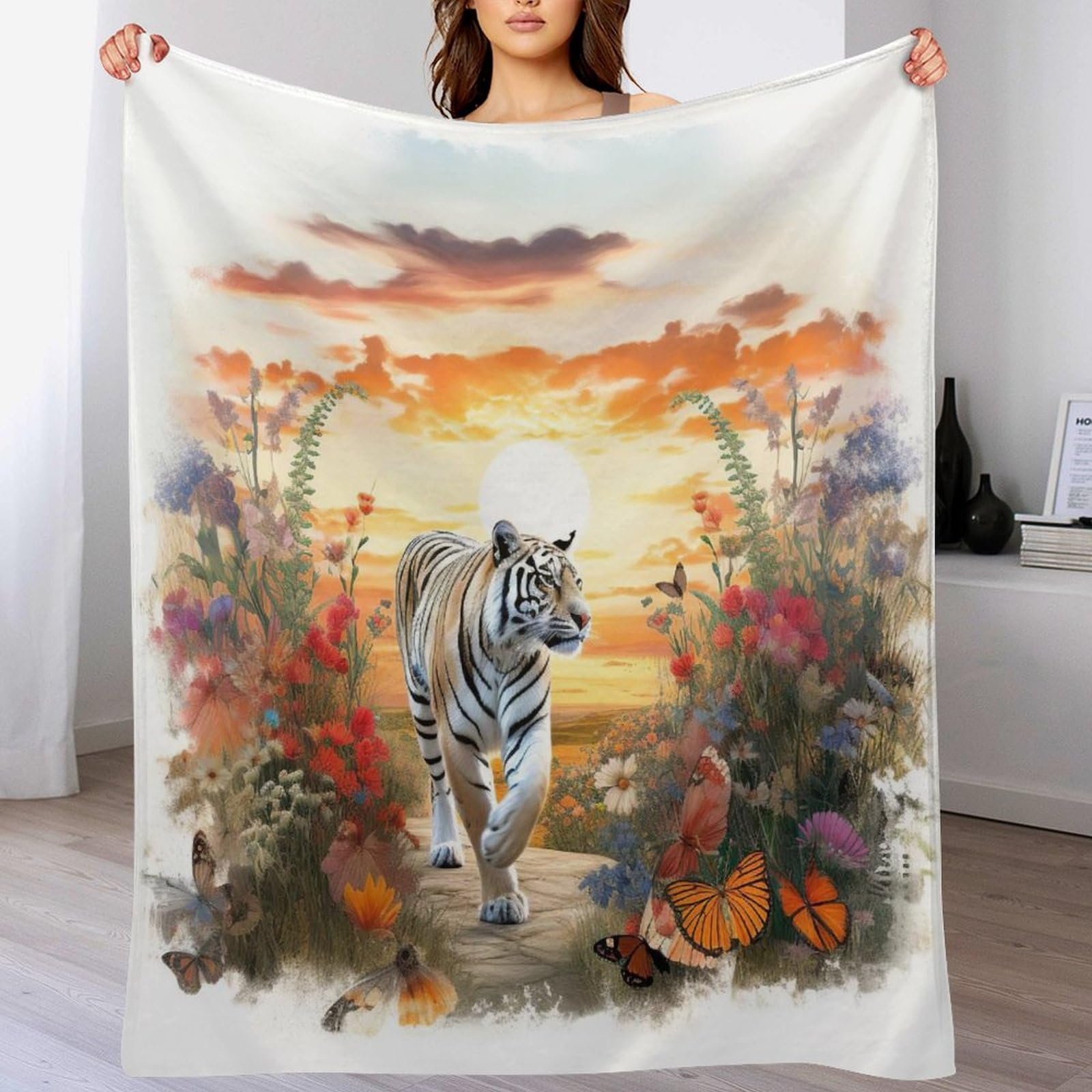 Jeté de canapé tigre 100x130cm : idéal pour le voyage et le lit