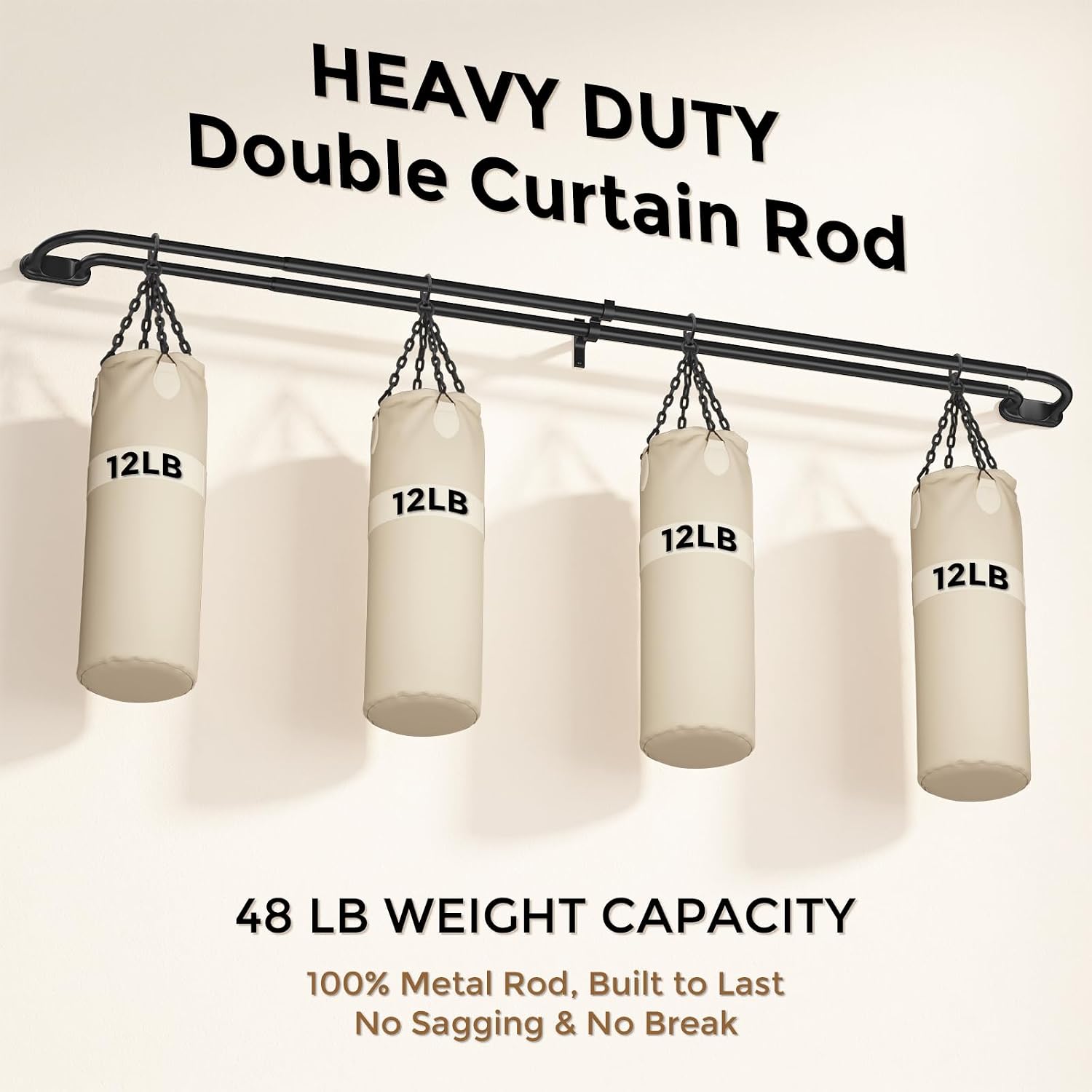 Double Curtain Rod 36-184 Inch Black Double Curtain Rods for Windows