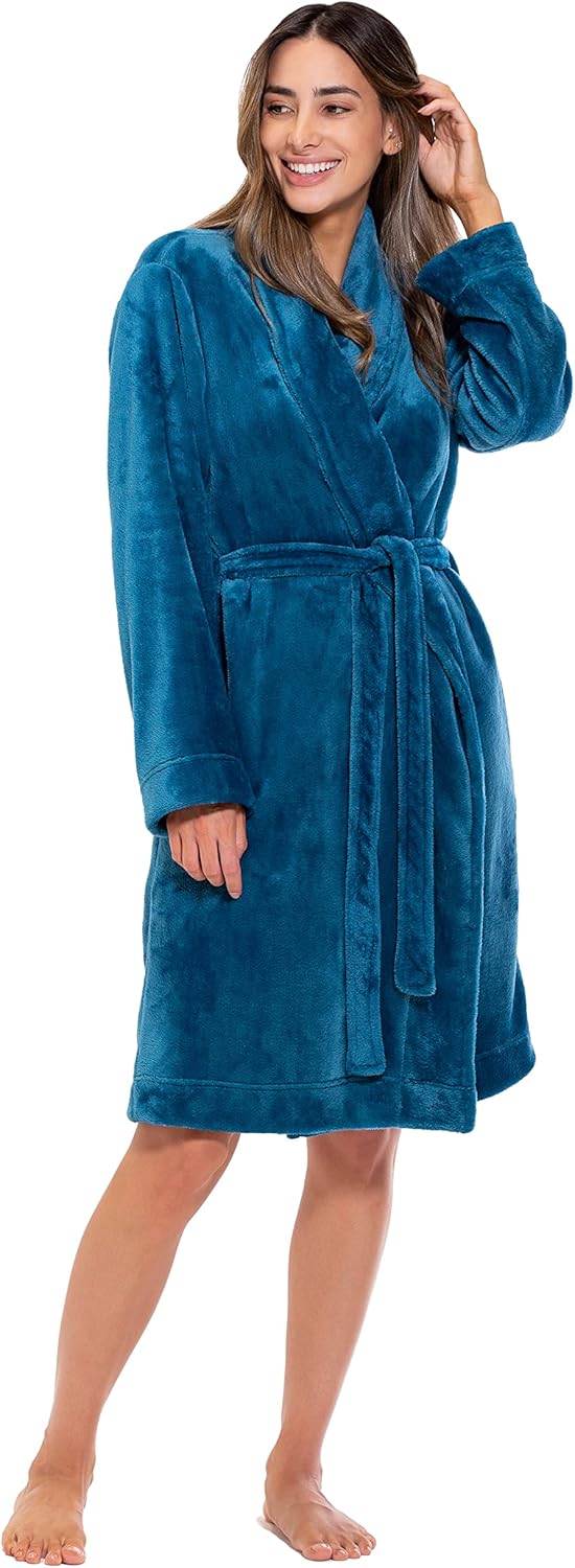 Turquaz Robes For Women, Womens Fleece Shawl Collar Soft Plush Knee Length Spa Robe - Image 2