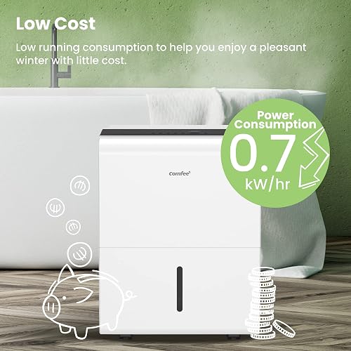 COMFEE' Deumidificatore 30L/giorno,Deumidificatore casa muffa adatto fino a 80㎡/180m³,Tanica da 3L,Ruote Piroettanti,Modalità Asciugatuta,Ridotta Rumorosità,MDDP-30DEN7 - 2