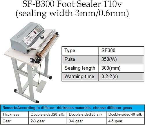 Miniatura 2 de INTBUYING Máquina de sellado de pedal de pie de 110 V con cortador Sellador de pedal de pie 0.118 in/0.024 in Máquina de sellado rápido de ancho
