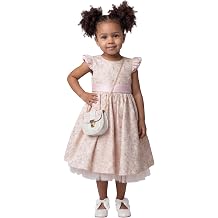 SIRRI Girls Pink Floral Jacquard Dress with Matching Bag Party Wedding Occasion Dress