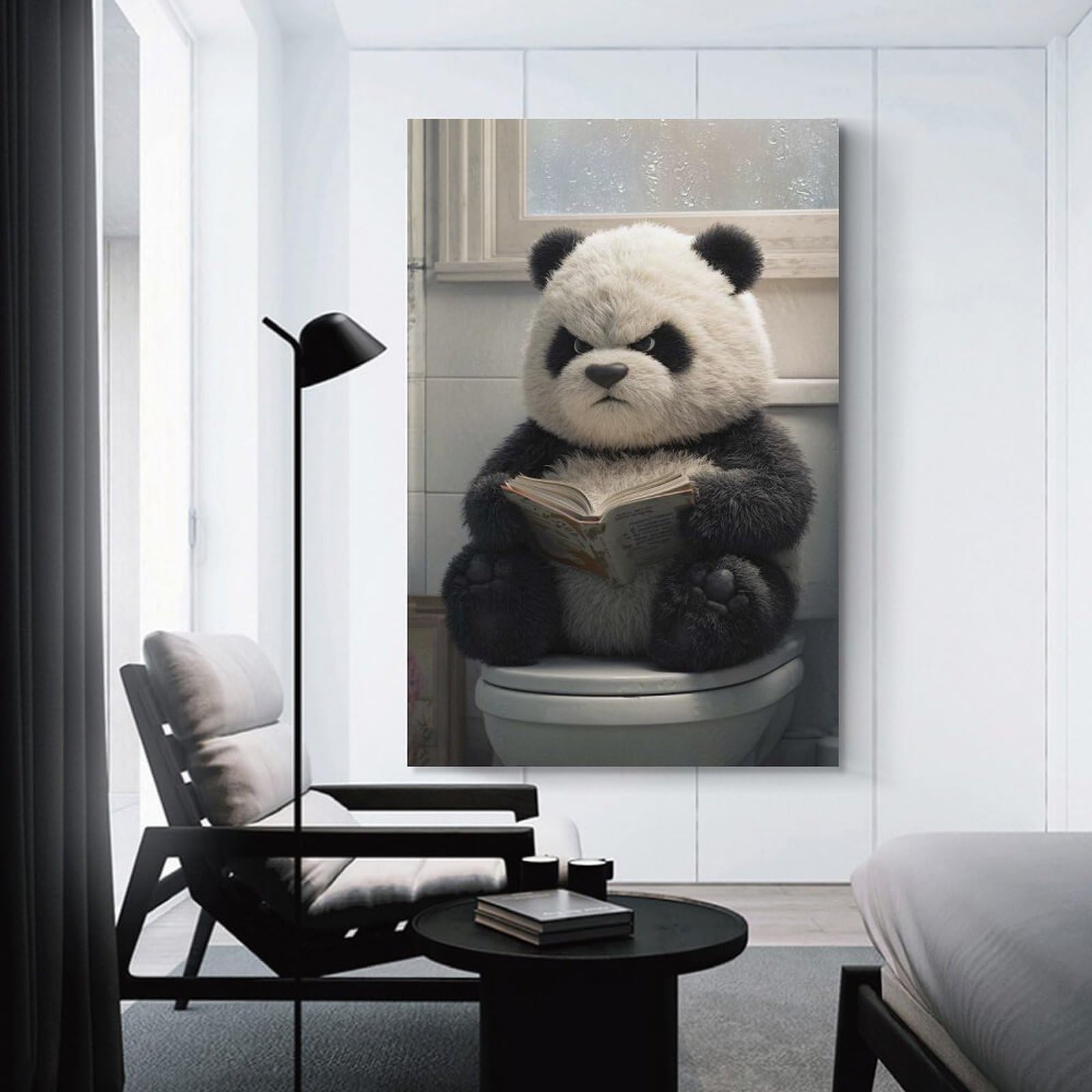 Junmoney Grumpy Panda Reading on Toilet Home Decor Wall Art, 24x36inch(60x90cm), for Apartment Walls, Studios Or Work Areas, Stylish Wall Art for Fresh Spaces