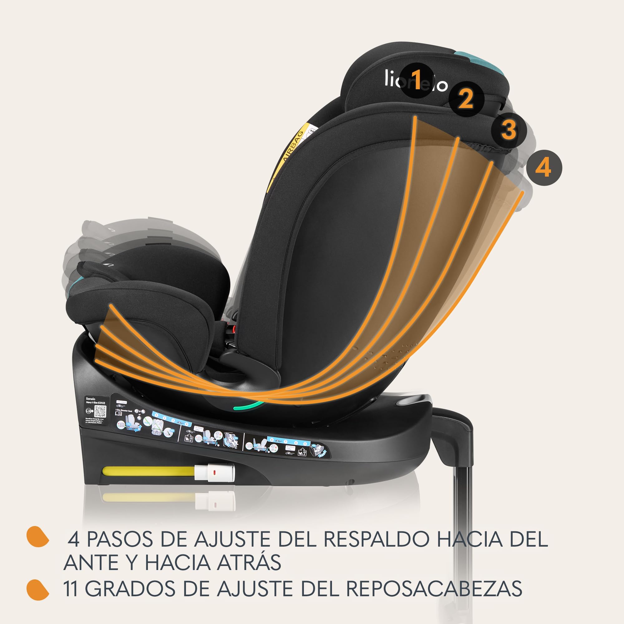 LIONELO NAVY i-Size Silla Coche Bebé Giratoria 360O Para Niños de 40-150 cm Grupo 0+1 2 3 Montaje delantero y trasero ISOFIX Pata de estabilización Reposacabezas y Dri-Seat (Turquoise)