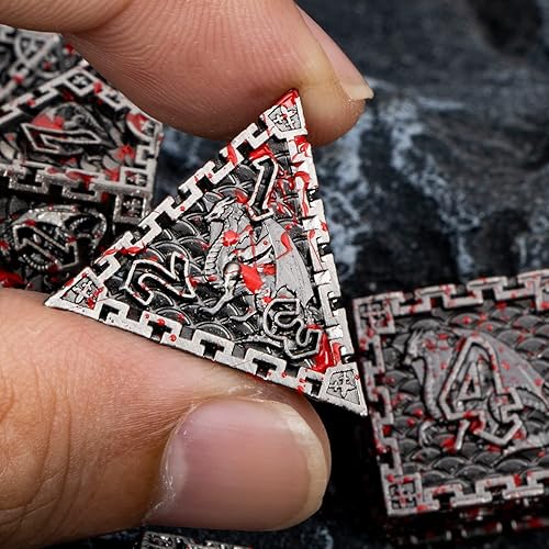 Miniatura 5 de ORIFANTOU DND - Juego de dados de metal de dragón de sangre con caja de regalo, dados de plata antigua D&D, 7 dados poliédricos para juegos de rol,