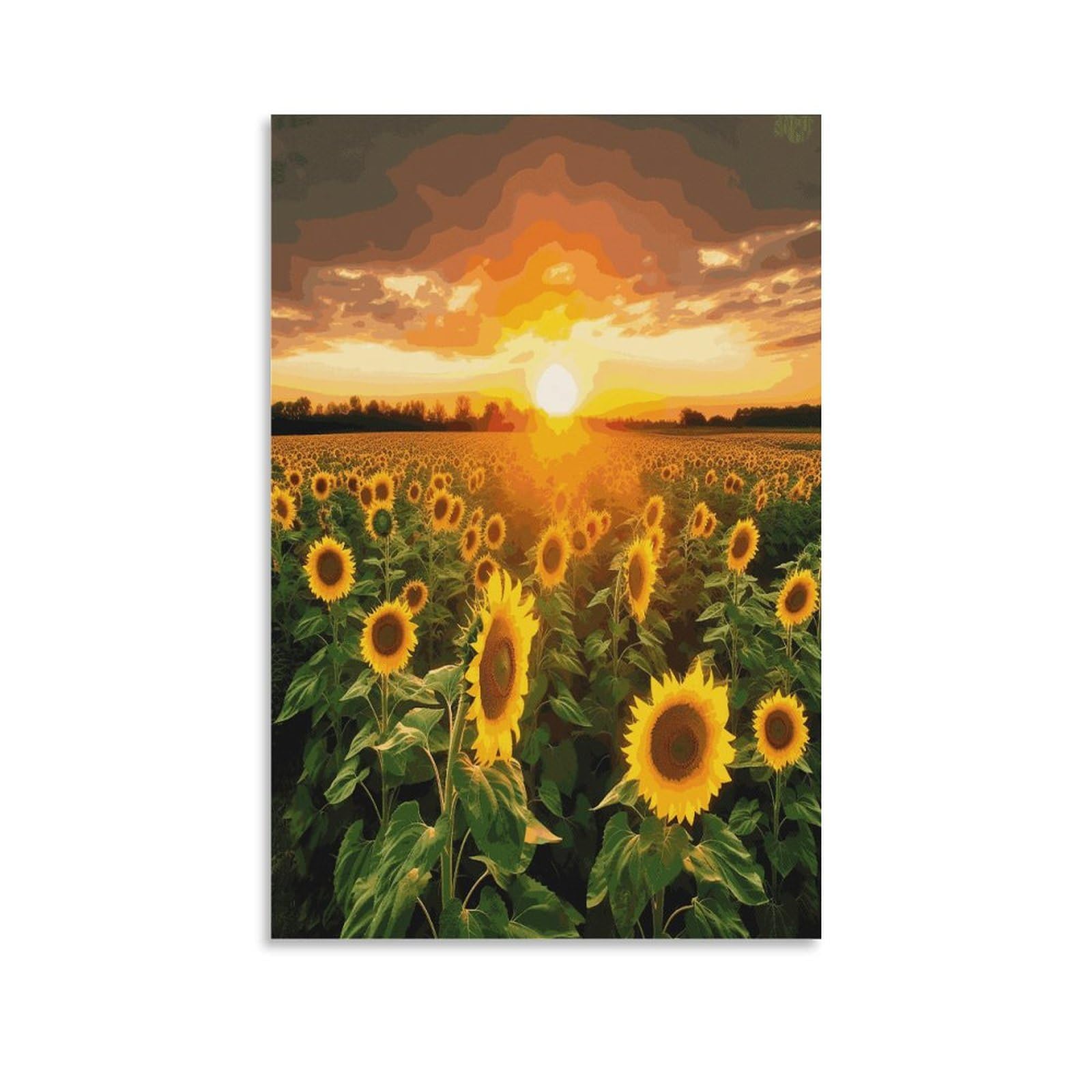 LDGSUPH Sunflower Field Sunset Canvas Wall Art Prints Hangable Decor Painting for Wall Prints Painting Artwork Modern Decorative Artwork Ready to Hang Wall Pictures for Home Decor 12x18inch(30x45cm)