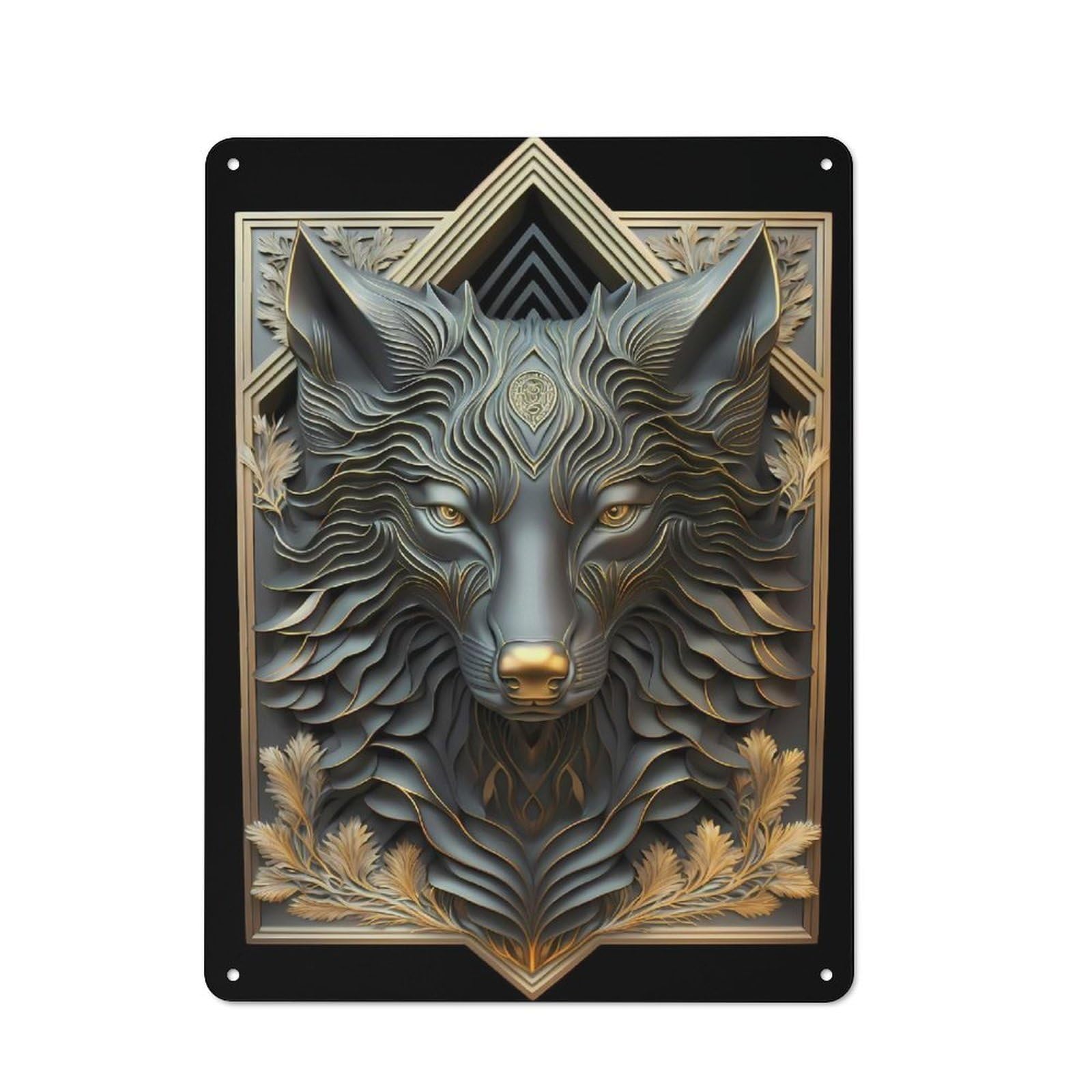 Junmoney Style-2 Legendary Golden Wolf Industrial Metal Sign 40X30cm, Modern Retro Loft Wall Plaque For Modern Home, Workshop, Office Or Cafe