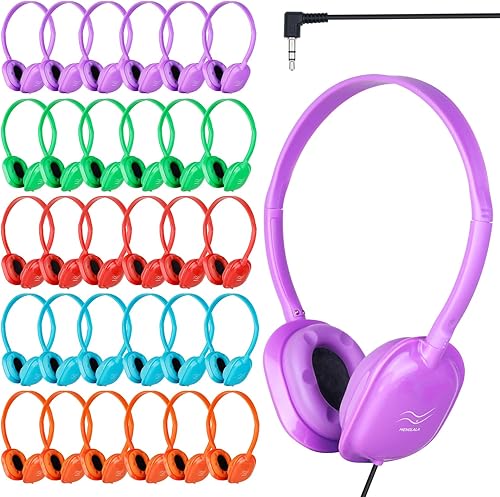 Miniatura 10 de Paquete de 15 audífonos para el aula, paquete de 15 unidades para niños y adolescentes, varios colores