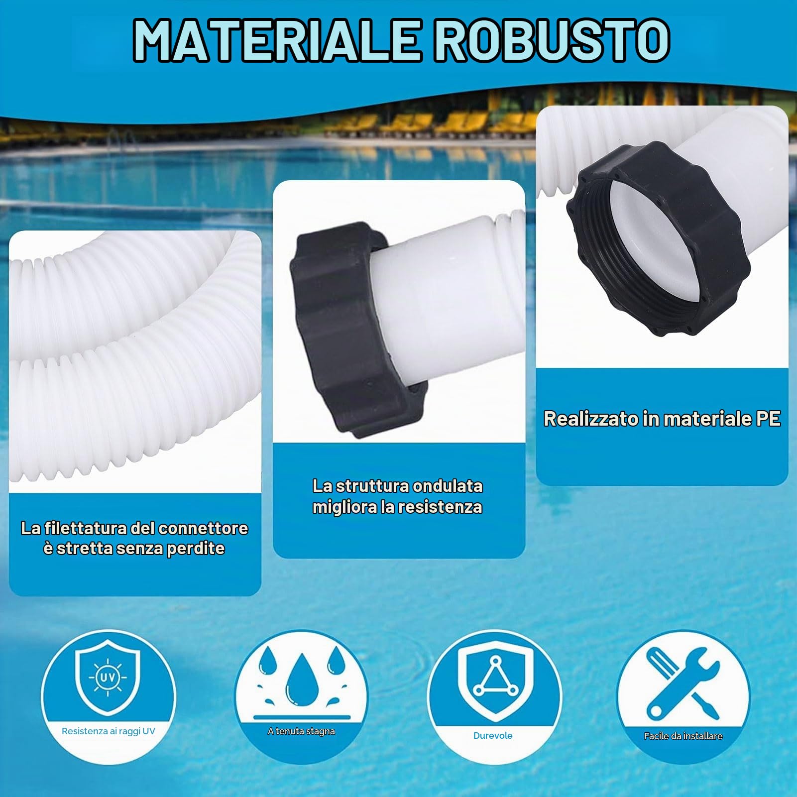 Tubo Flessibile per Piscina, Tubo di Ricambio per Pompa per Piscina in PE da 1,5 Pollici di Diametro per Piscine Fuori Terra Bianco (1,5 m)