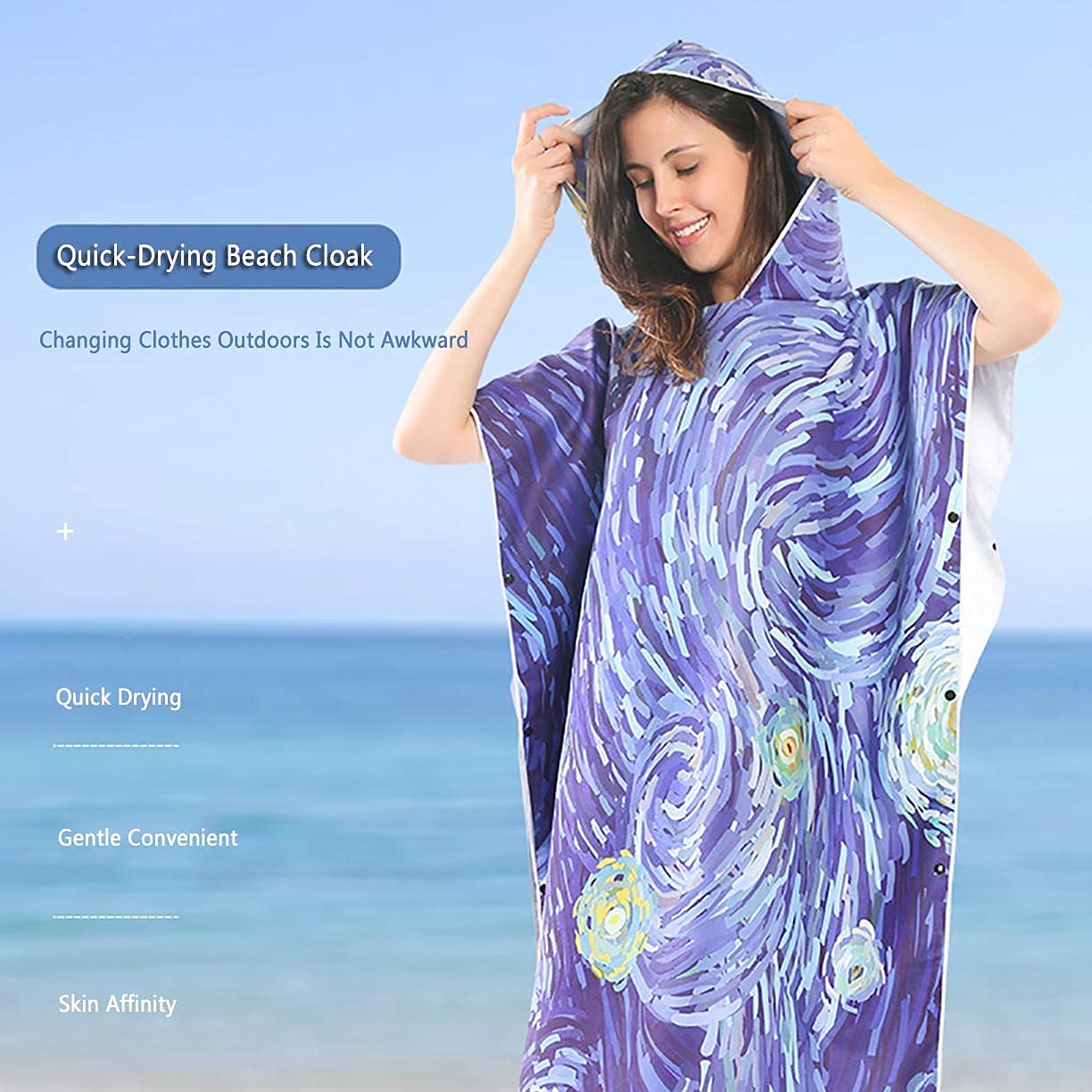 Poncho De Surf Serviette Poncho Poncho de surf Peignoir à langer avec capuche et bouton caché en microfibre Poncho de serviette chaude et légère pour hommes adultes, femmes, équipement de sports