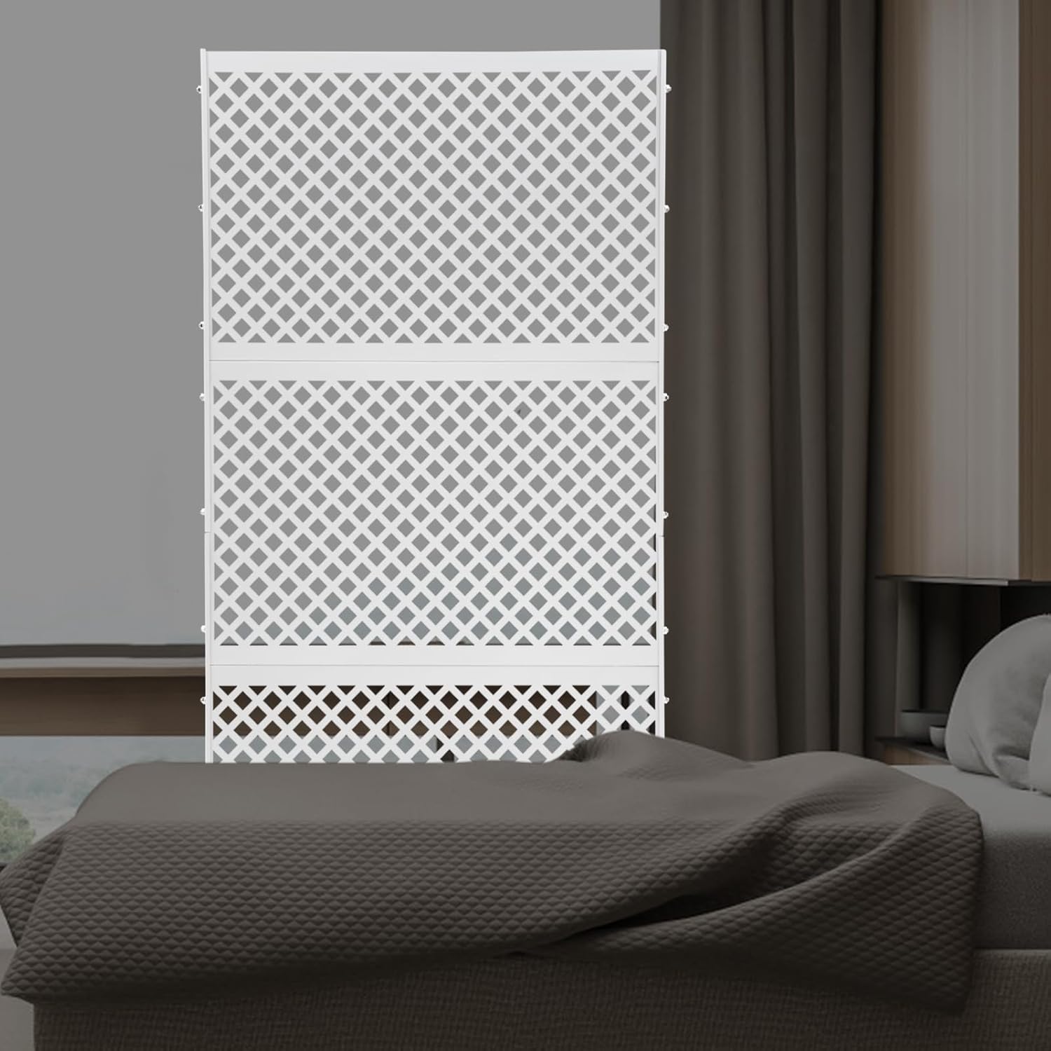 Outdoor Living Privacy Screen, Metal Privacy Screen Outdoor Privacy Screen Fence White Small Square Pattern 35.4"x74.8", Privacy Panels Decorative Divider for Porch Balcony Lawn(White Square)