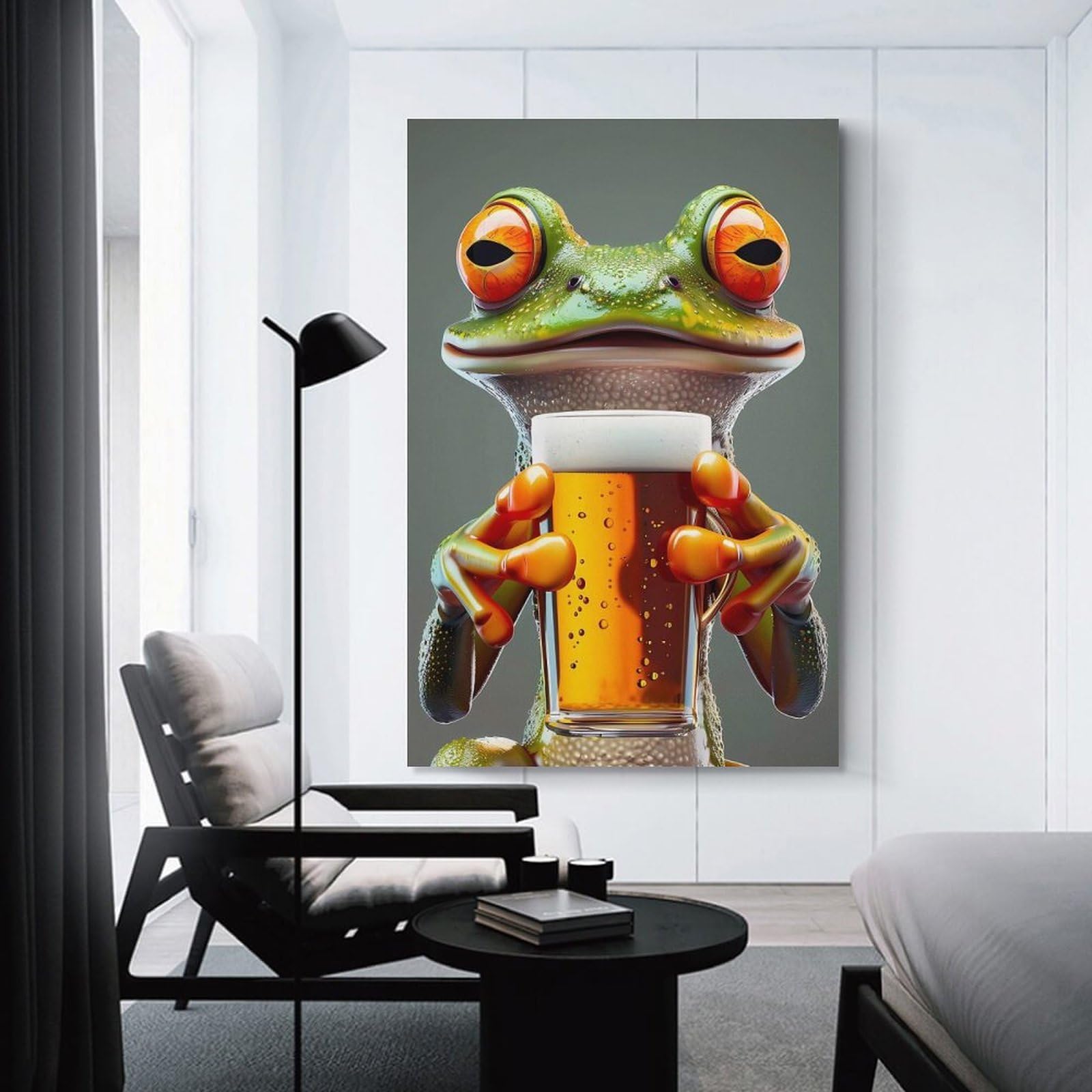 Junmoney Decorative Canvas Print Frog Beer, 24x36inch(60x90cm), for Home Office, Desk Area Or Studio, Home Office Artwork with Decorative Appeal