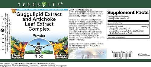 Miniatura 4 de Extracto de guggulípido y extracto de hoja de alcachofa en polvo complejo (1 oz, ZIN 511110)
