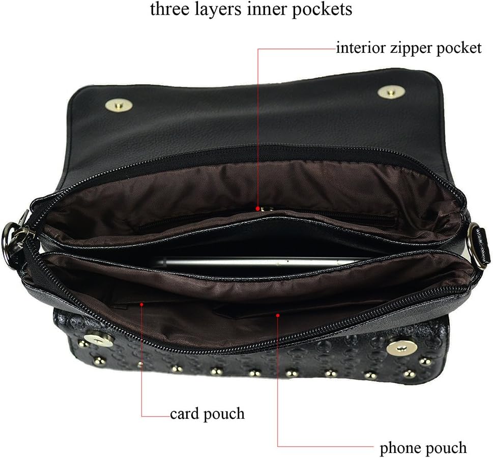Women Gothic Purse Skull Crossbody bag Rivet Practical Black Shoulder Handbag Halloween purses - Image 5