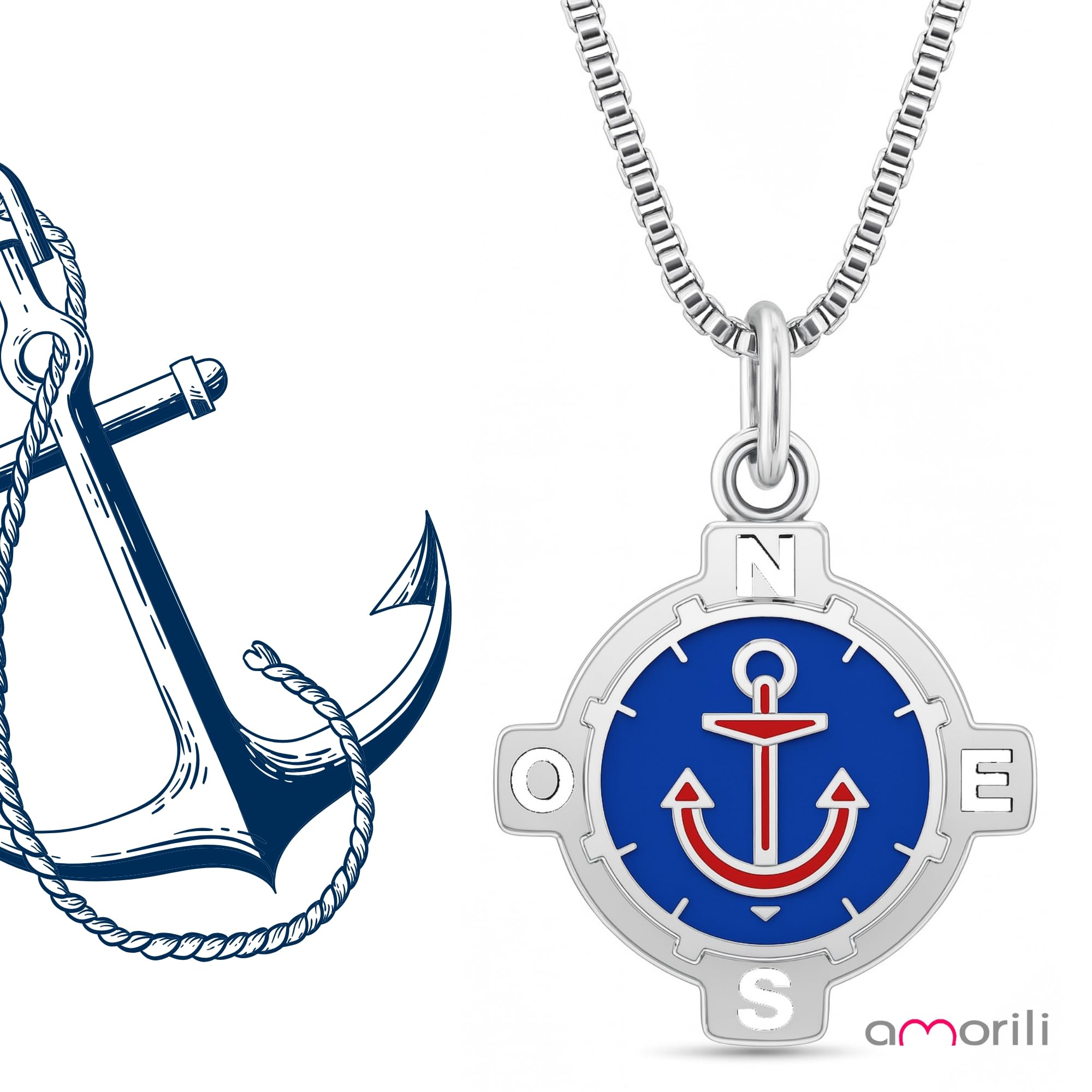 Collana Uomo Ancora Acciaio Inossidabile | Pendente Nautico con Smalti indelebili | Idea Regalo per Marinaio, Fidanzato, Papà | Stile Casual o Elegante cll0765c