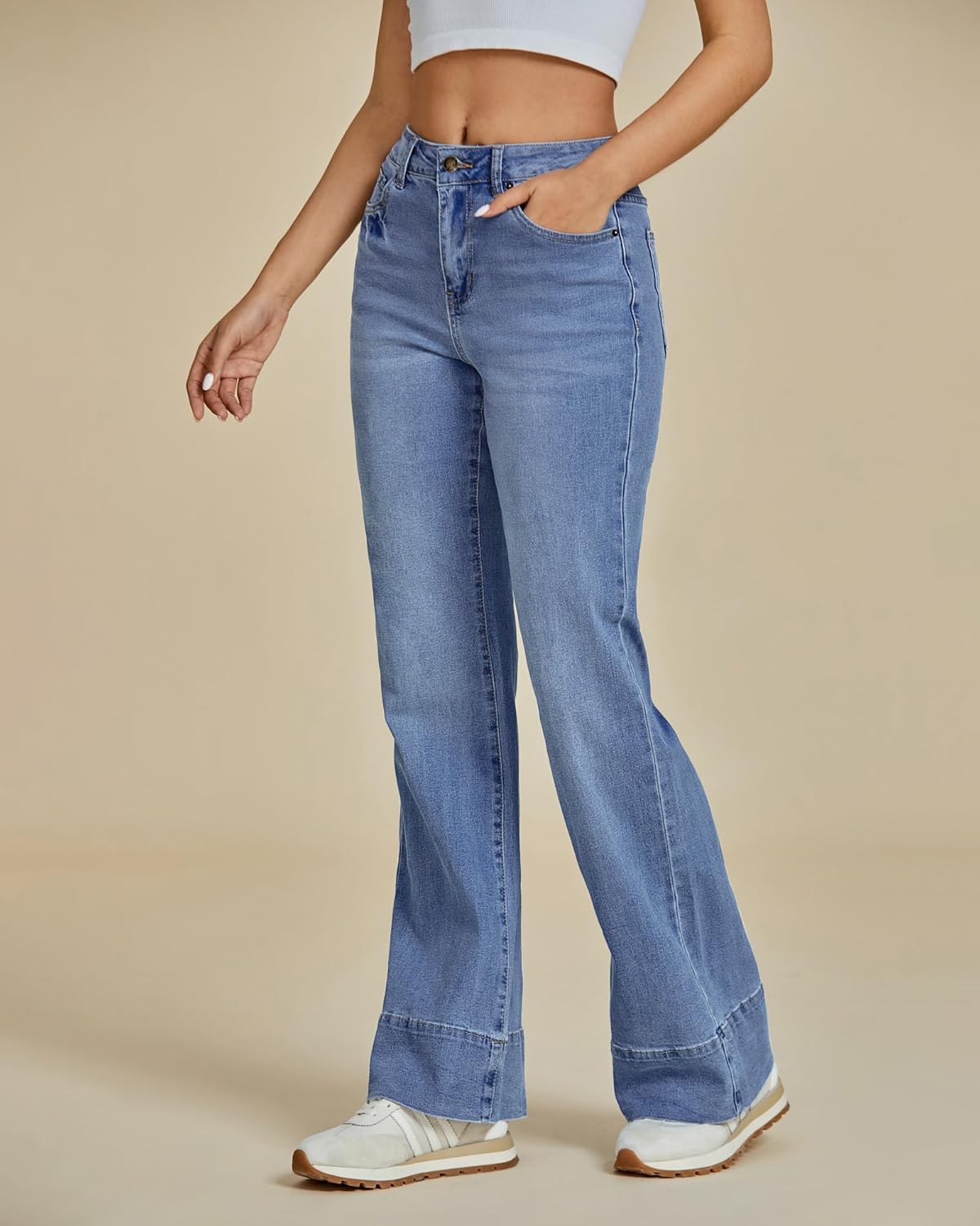 luvamia Wide Leg Jeans for Women High Waisted Flare Trendy Stretchy Denim Pants Baggy Classic Trouser Jeans with Pockets - Image 5