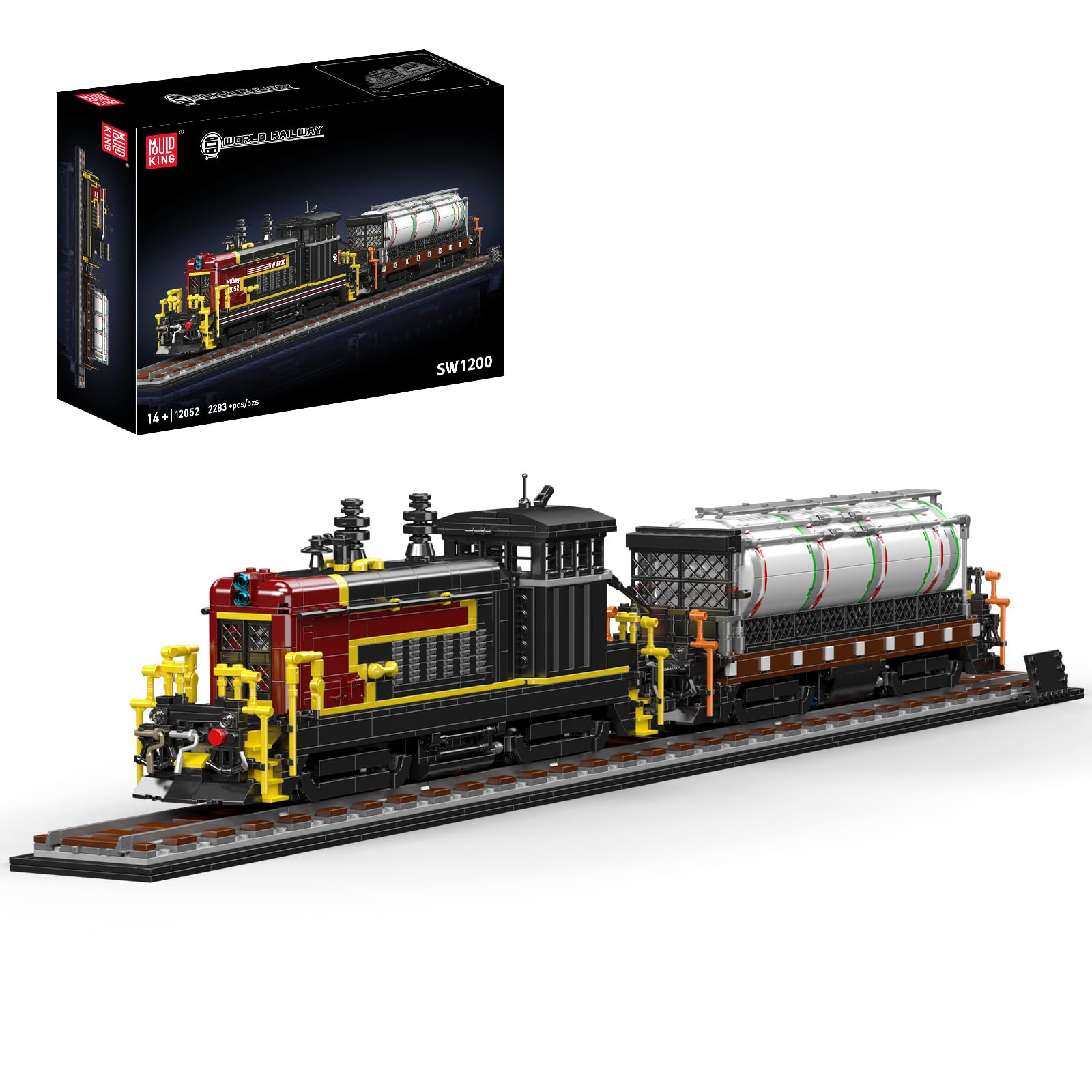 Mould King 12052 SW1200 Diesellokomotive Klemmbausteine Bausatz Kit | 2283+ Teile Klassisches Diesel-Zugmodell mit Öltankwagen, Schienen, Geschenk für Erwachsene Sammlung Enthusiasten