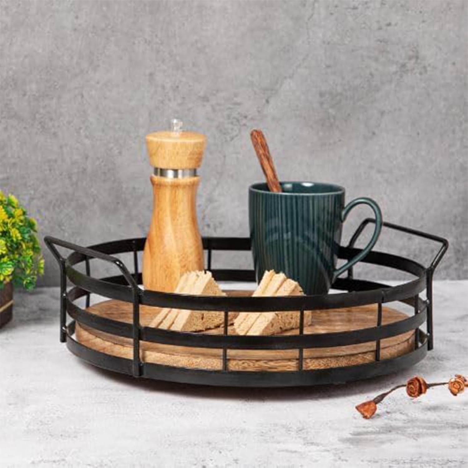 Lazy Susan Turntable 12" Mango Wood Rotating Tray for Kitchen Cabinets, Countertop & Dining Table Décor