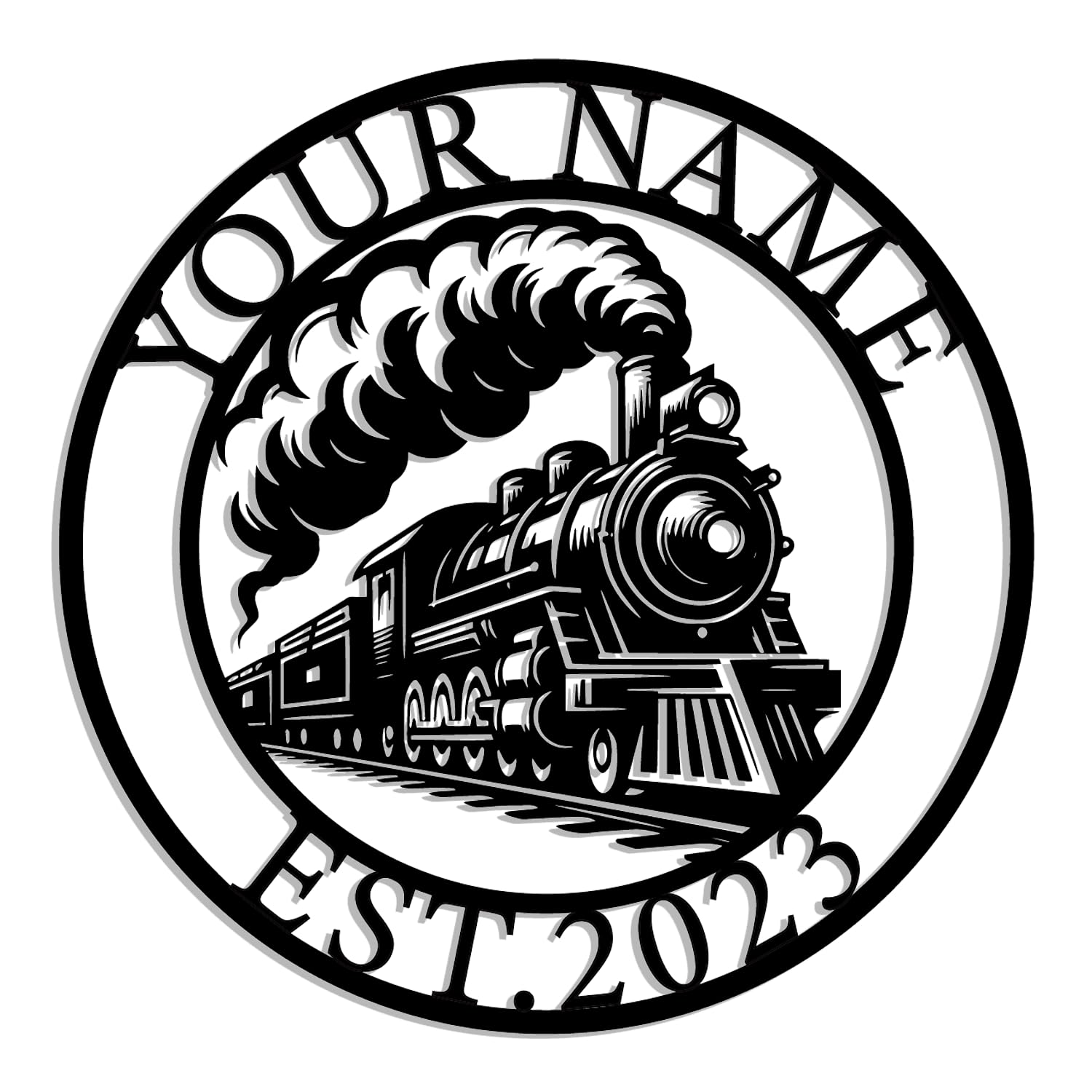 Kissesuu Style-2 Custom Train Sign Metal Art, Personalized Steam Engine Locomotive Wall Art, Outdoor Metal Sign